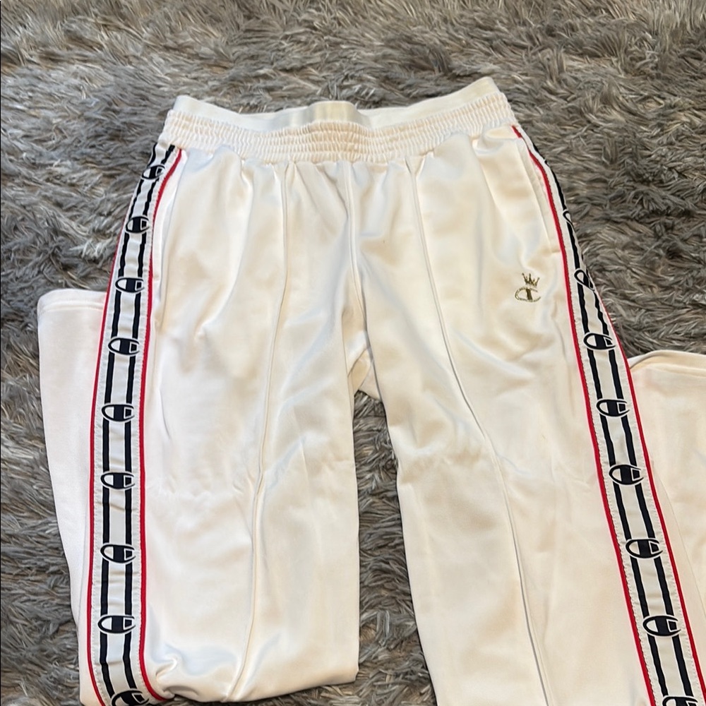 Champion White Joggers with Logo Stripes
